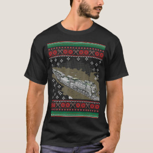 Steam Engine Train Ugly Christmas  Railroad T-Shirt