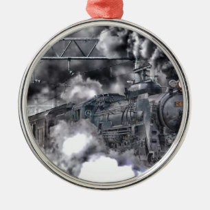 Steam Engines Trains HDR Photo Metal Tree Decoration