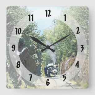 Steam Locomotive At Summit Cut, Green Mountain Square Wall Clock