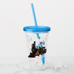 Steam locomotive cartoon illustration  acrylic tumbler