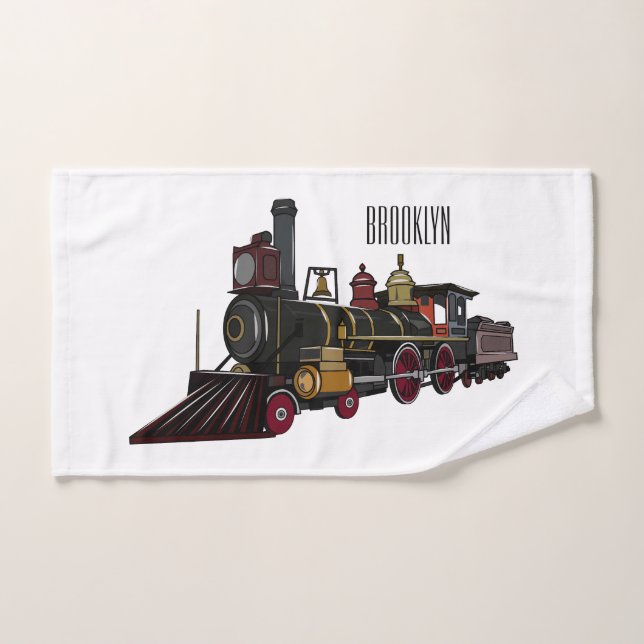 Steam locomotive cartoon illustration  bath towel set (Hand Towel)