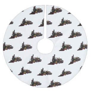 Steam locomotive cartoon illustration  brushed polyester tree skirt