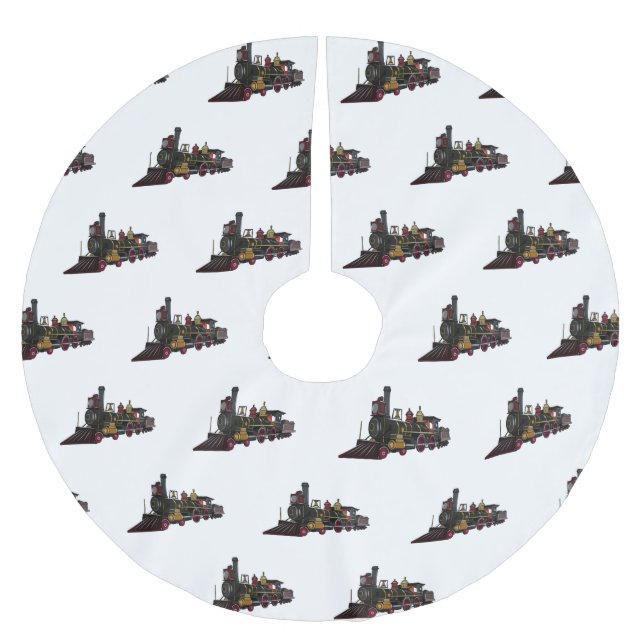 Steam locomotive cartoon illustration  brushed polyester tree skirt (Front)