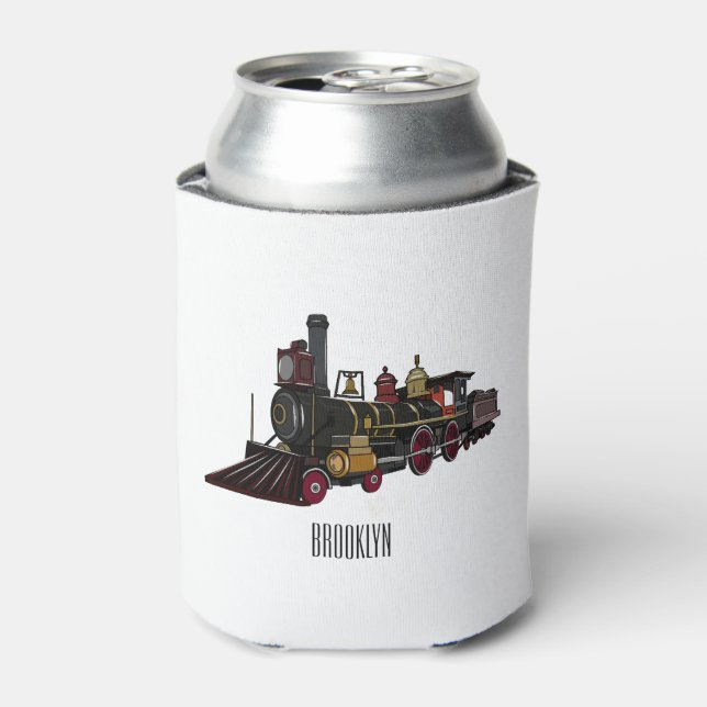 Steam locomotive cartoon illustration  can cooler (Can Front)