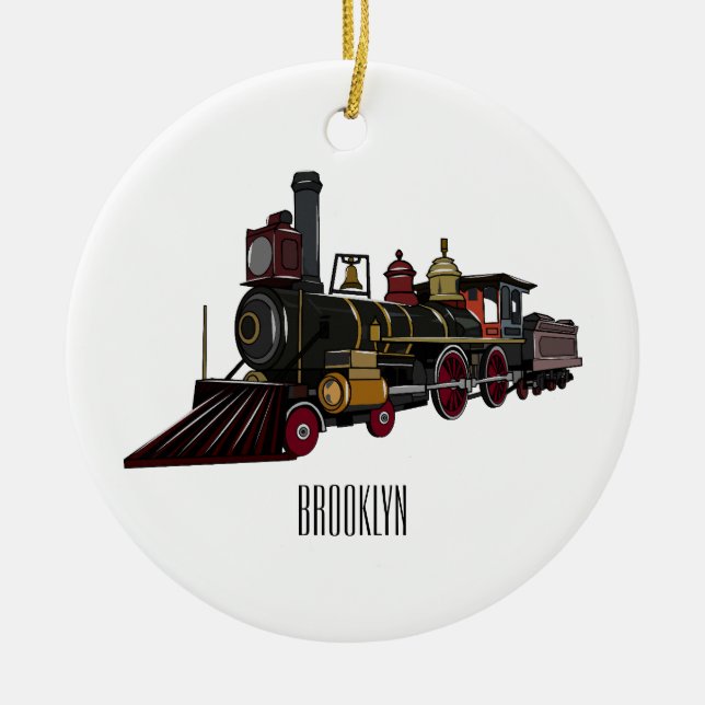 Steam locomotive cartoon illustration  ceramic tree decoration (Front)