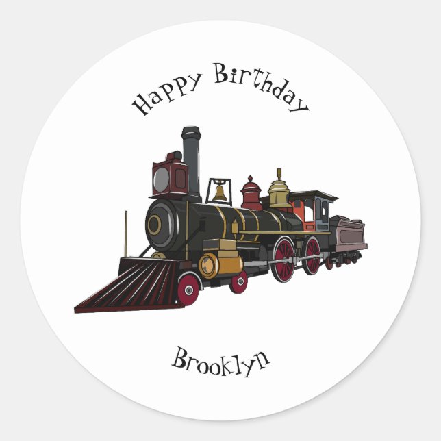 Steam locomotive cartoon illustration  classic round sticker (Front)