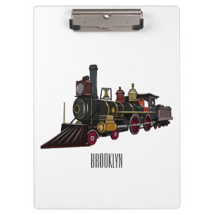 Steam locomotive cartoon illustration clipboard