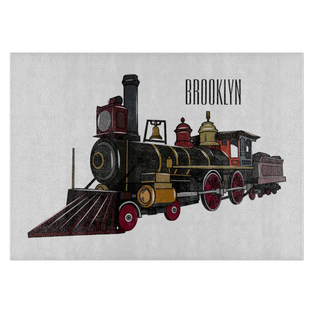 Steam locomotive cartoon illustration  cutting board (Front)