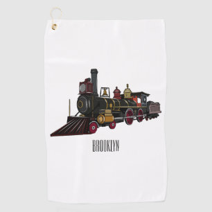 Steam locomotive cartoon illustration golf towel