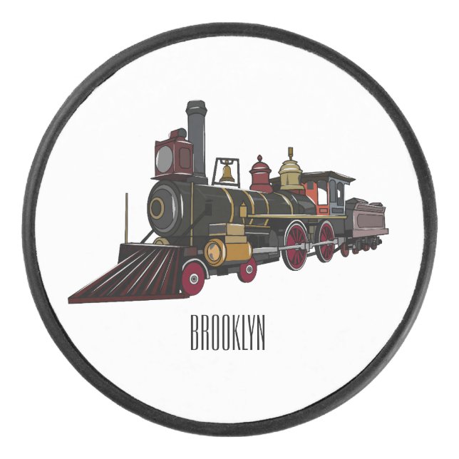 Steam locomotive cartoon illustration  hockey puck (Front)