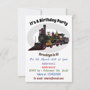 Steam locomotive cartoon illustration invitation