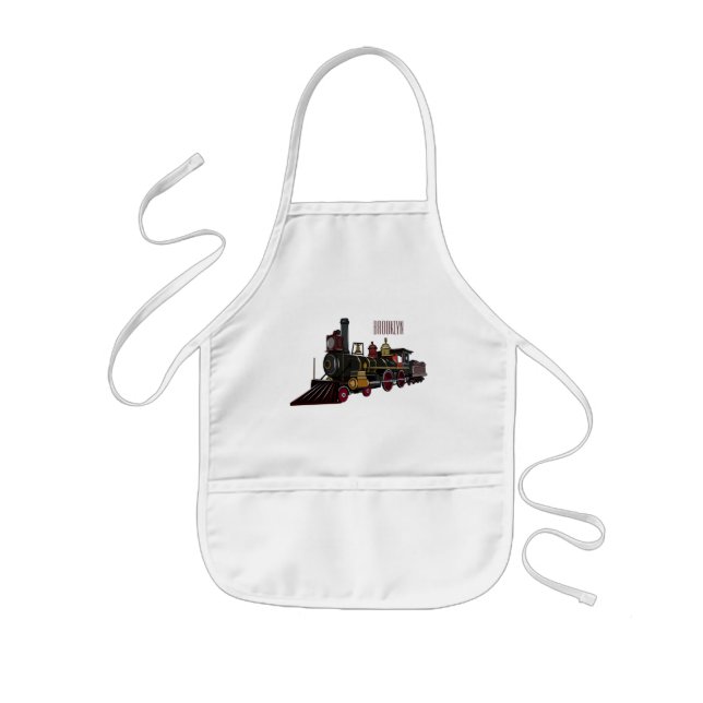 Steam locomotive cartoon illustration  kids apron (Front)