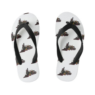Steam locomotive cartoon illustration  kid's flip flops
