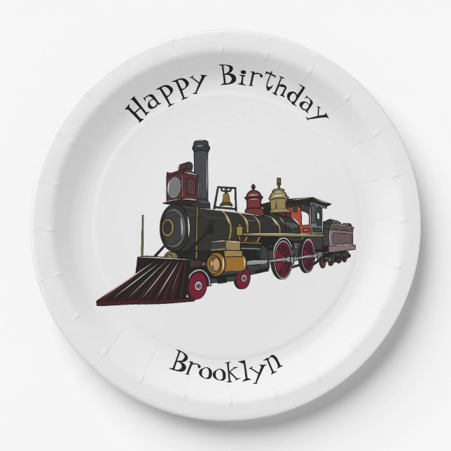 Steam locomotive cartoon illustration  paper plate (Front)