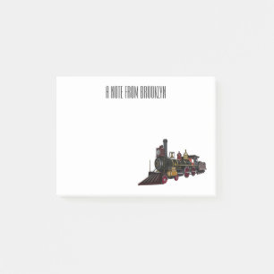 Steam locomotive cartoon illustration post-it notes