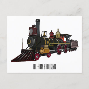 Steam locomotive cartoon illustration  postcard