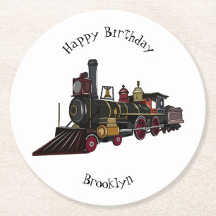 Steam locomotive cartoon illustration  round paper coaster