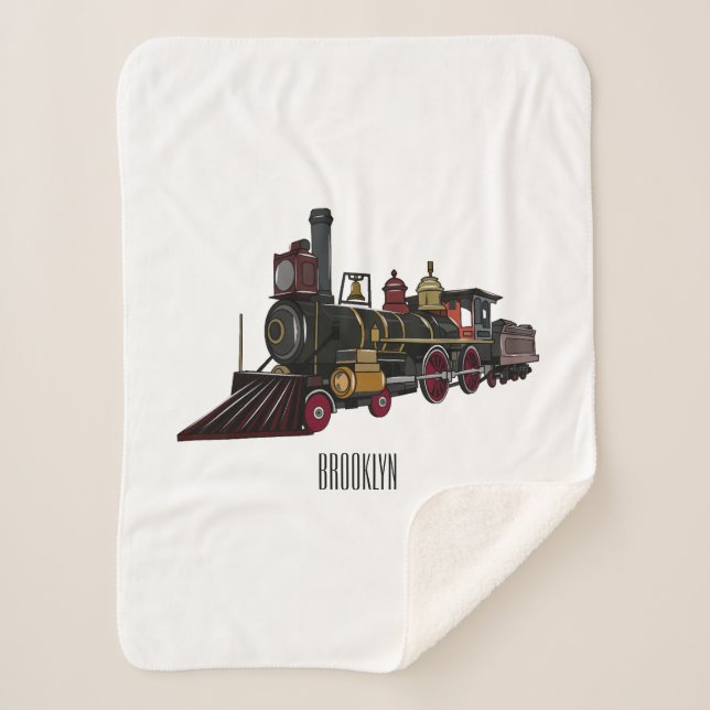Steam locomotive cartoon illustration sherpa blanket (Front)