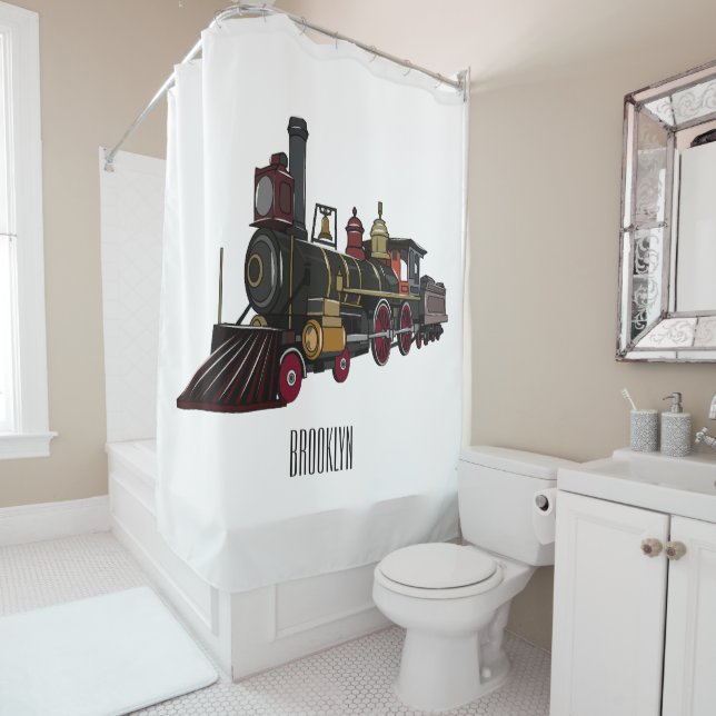 Steam locomotive cartoon illustration  shower curtain (In Situ)
