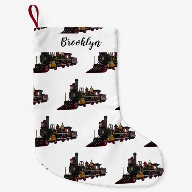 Steam locomotive cartoon illustration small christmas stocking (Front)