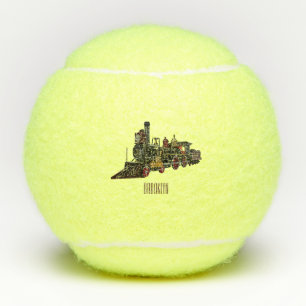 Steam locomotive cartoon illustration tennis balls
