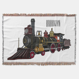 Steam locomotive cartoon illustration  throw blanket