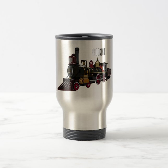 Steam locomotive cartoon illustration  travel mug (Center)