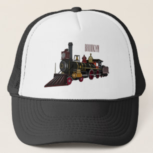 Steam locomotive cartoon illustration  trucker hat