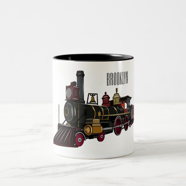 Steam locomotive cartoon illustration  Two-Tone coffee mug (Center)