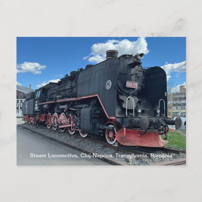 Steam Locomotive, Cluj-Napoca, Romania, on a Holiday Postcard (Front)