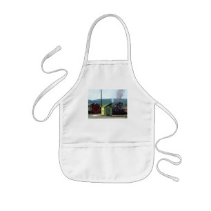Steam Locomotive Coming into Train Yard Kids Apron