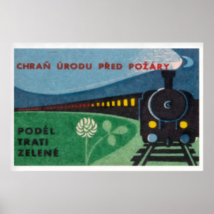 Steam Locomotive Matchbox Art Print, Czech Vintage Poster