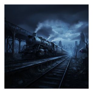 Steam Locomotive On A Dark Stormy Night Poster