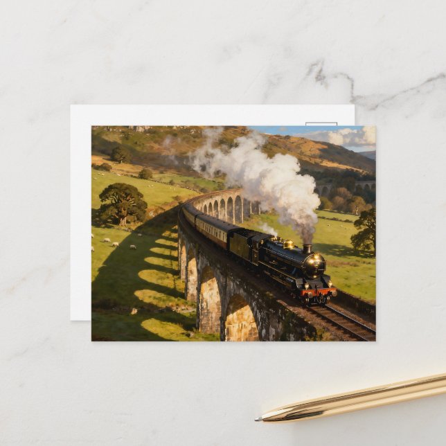 Steam Locomotive on Viaduct Postcard (Front/Back In Situ)