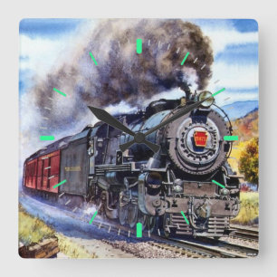 Steam Locomotive Square Wall Clock