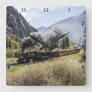 STEAM LOCOMOTIVE SQUARE WALL CLOCK