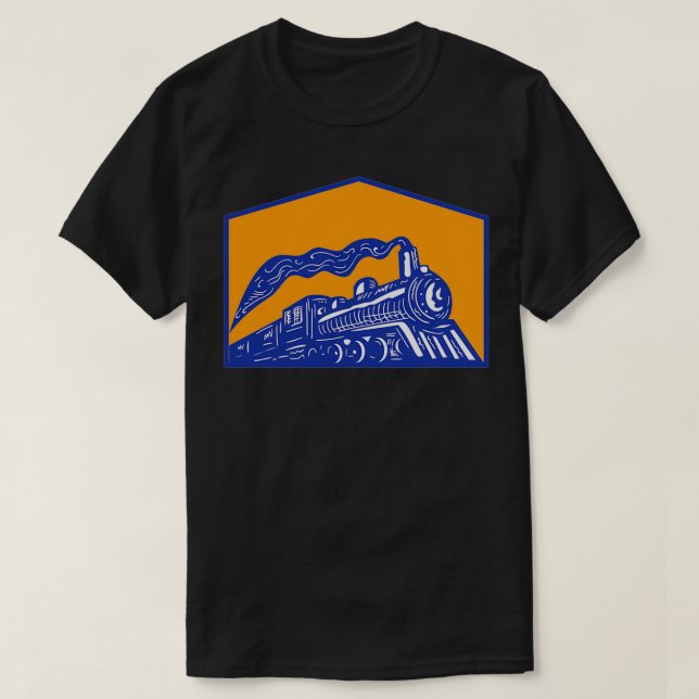 Steam Locomotive Train Coming Crest Retro T-Shirt (Design Front)
