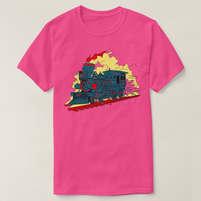 Steam Locomotive Train Illustration Image Railroad T-Shirt (Design Front)