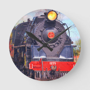 Steam Locomotive Train Railway Railroad Gifts Roun Round Clock