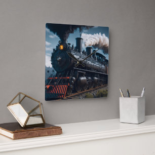 Steam Locomotive Train Square Wall Clock