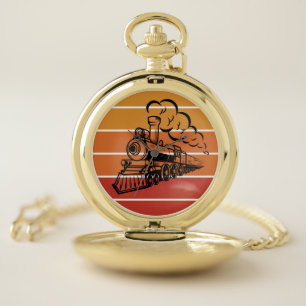 Steam Locomotive Train Vintage Retro Fans Buffs Pocket Watch