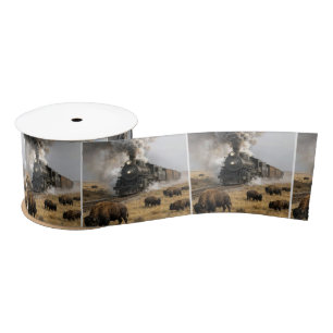 Steam Locomotive with Grazing Buffalo Satin Ribbon