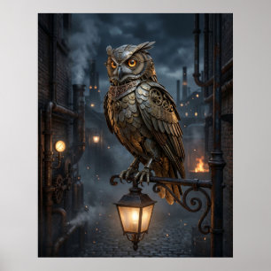 Steam Owl Lantern Poster
