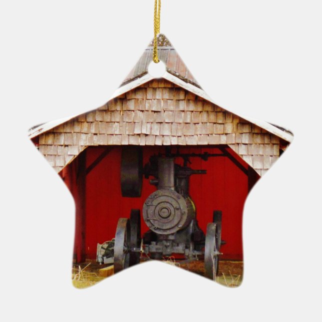 Steam powered Antique Tracter Ceramic Tree Decoration (Front)