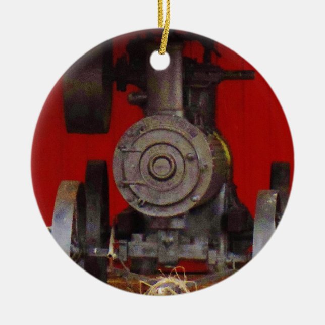 Steam powered Antique Tracter Ceramic Tree Decoration (Front)