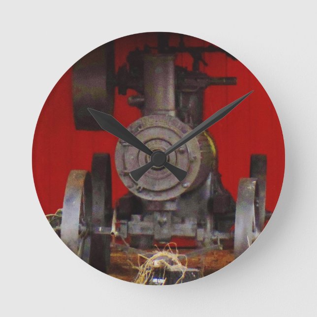 Steam powered Antique Tracter Round Clock (Front)