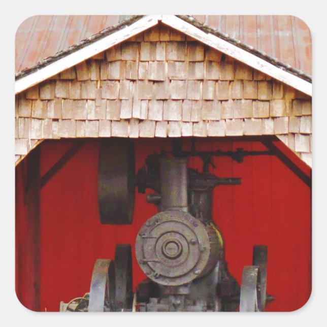 Steam powered Antique Tracter Square Sticker (Front)