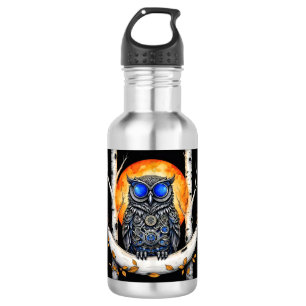 Steam Punk Blue Eyed Owl and Full Moon 532 Ml Water Bottle