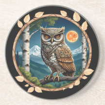 Steam Punk Blue Eyed Owl and Full Moon