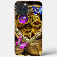STEAM PUNK GEARS ,GEMSTONES, BUTTERFLIES MONOGRAM